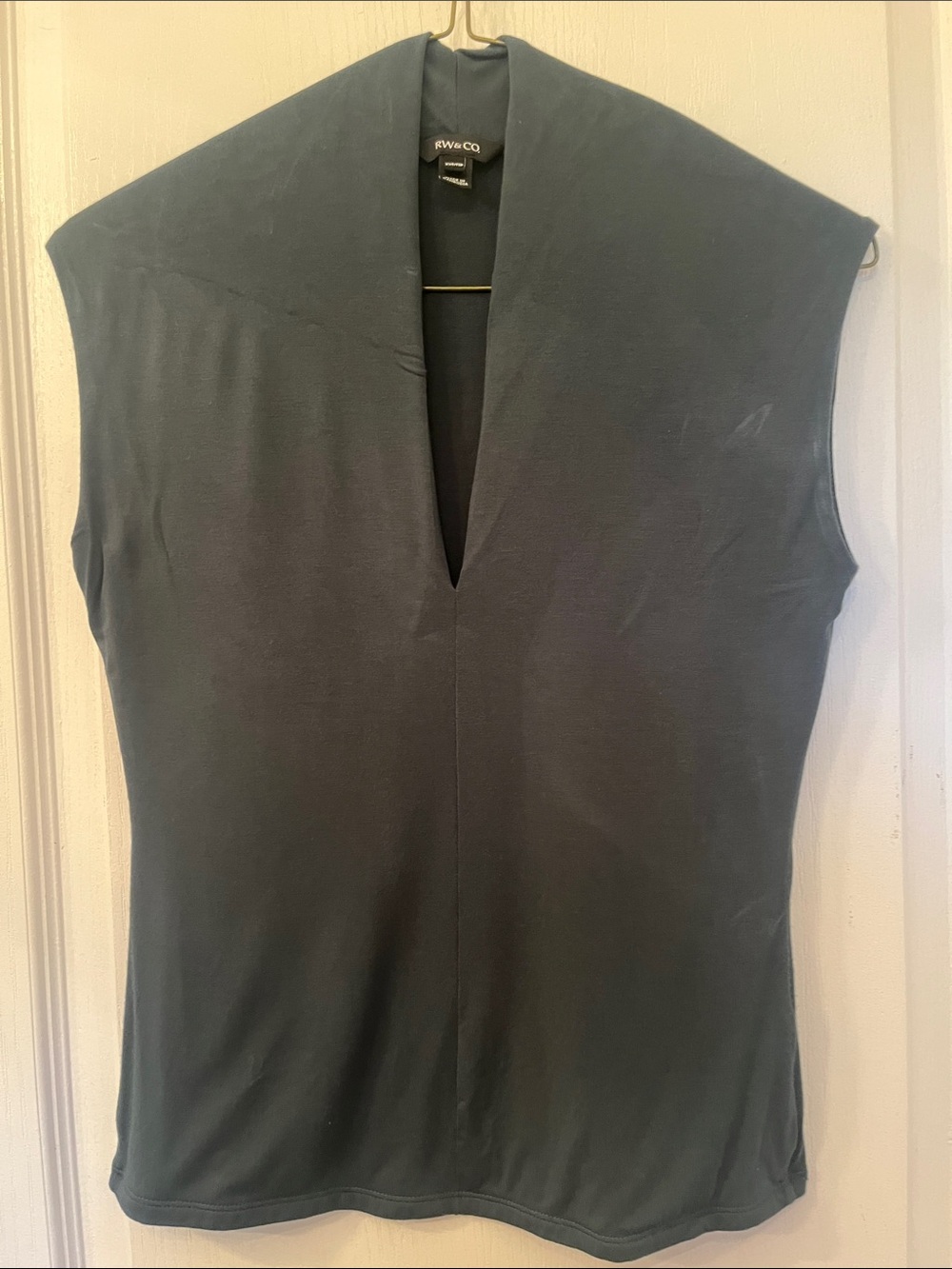 R W & Co Deep V Sleeveless Shell in Forest Green